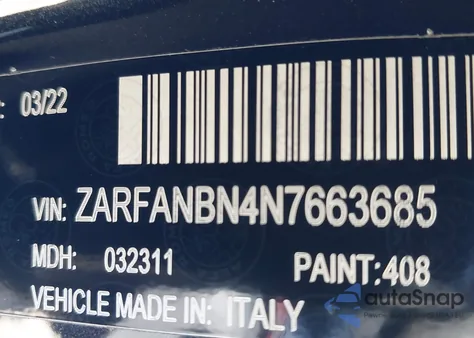 2022 Alfa Romeo Giulia Veloce Awd from USA, damaged, VIN ZARFANBN4N7663685